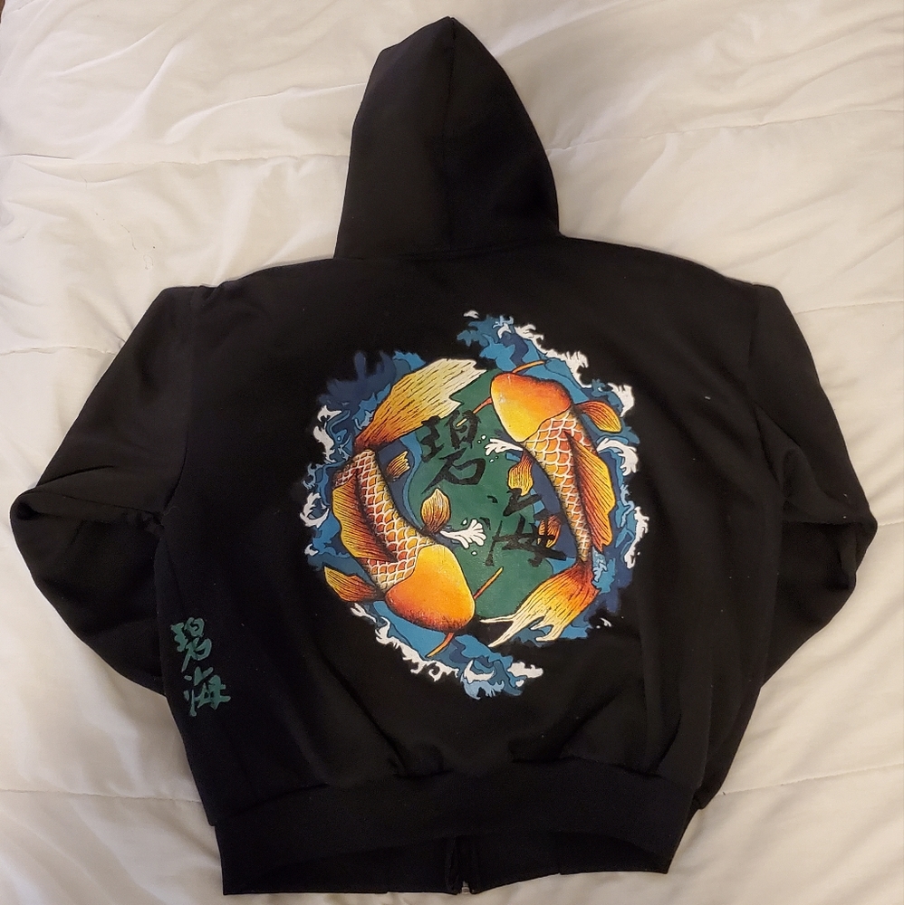 Custom painted Koi fish Japanese zipup hoodie